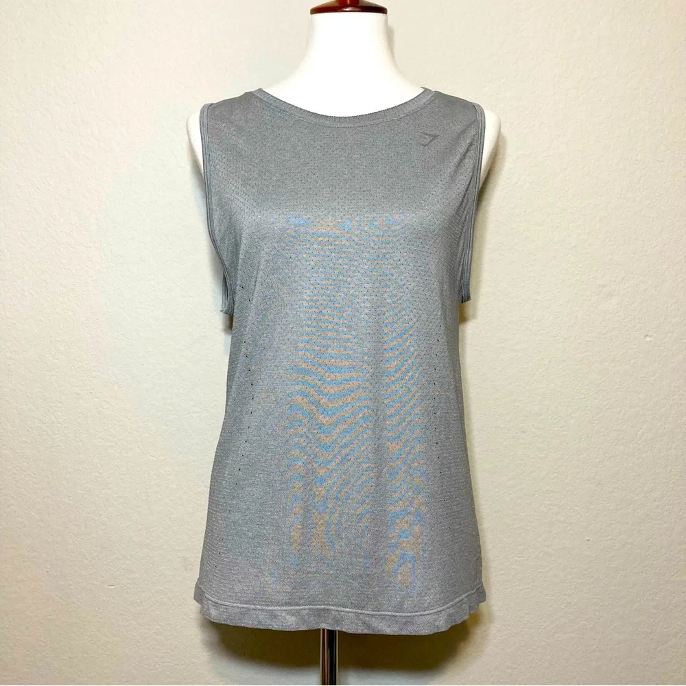 GYMSHARK Silver Gray Athletic Work Out Tank Top with Cross Over Back Size Small - Picture 1 of 10
